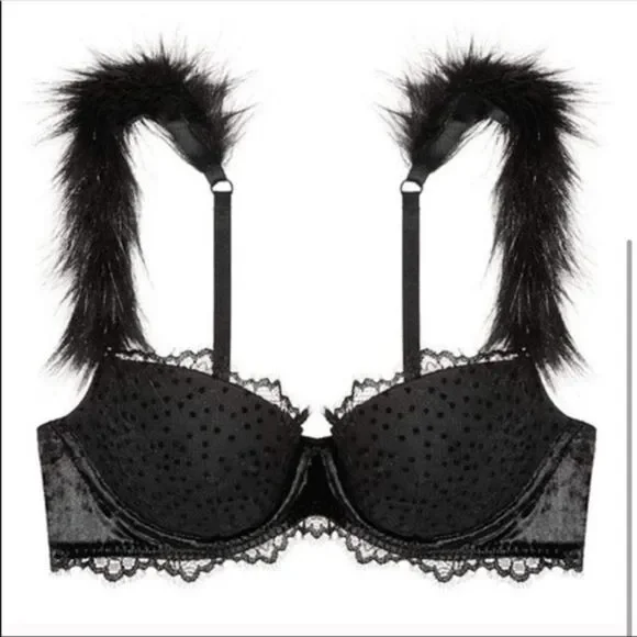 Victoria’s Secret Dream Angels Faux Fur Lined Demi Bra 32D - Picture 3 of 10